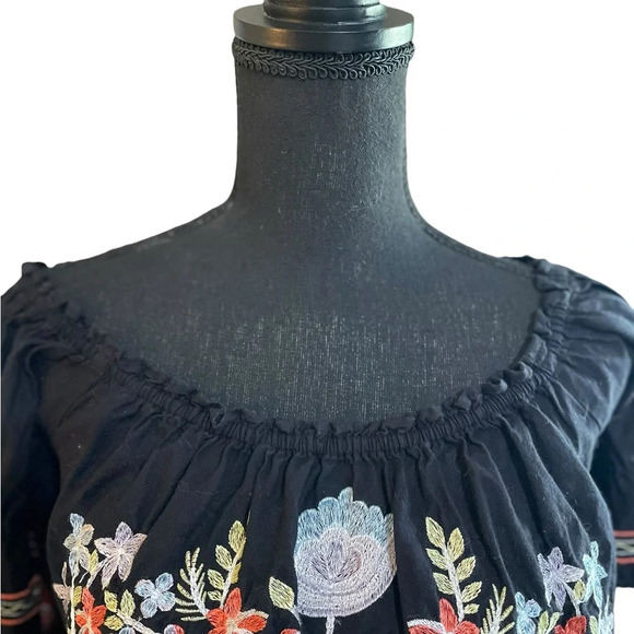 Free People Women Black Off The Shoulder Embroidery Dress - Picture 3 of 11